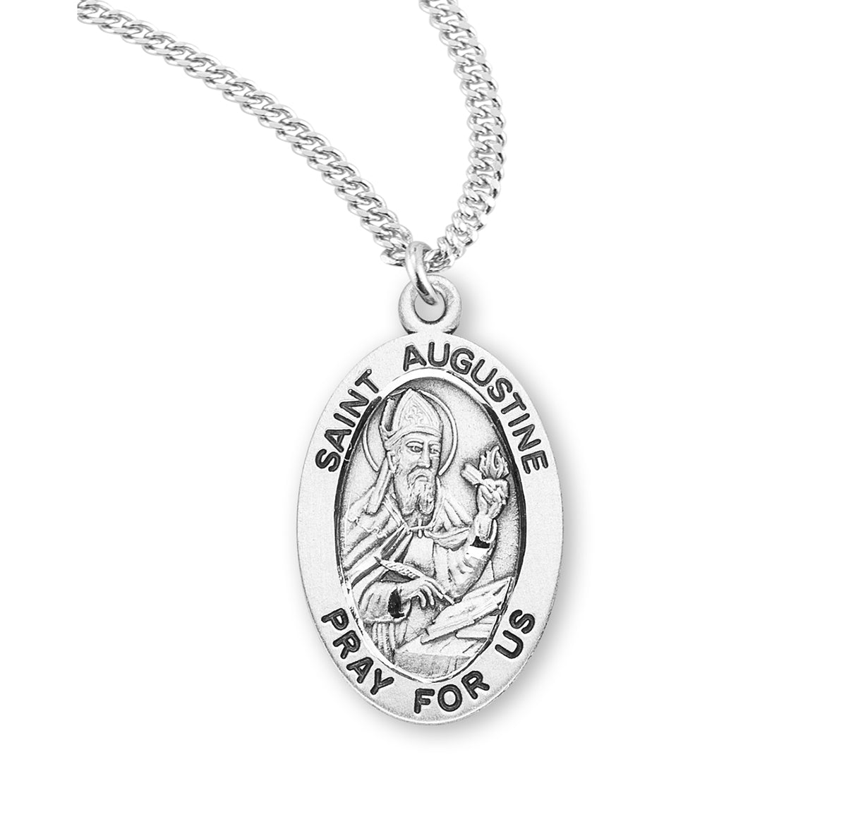 Patron Saint Augustine Oval Sterling Silver Medal