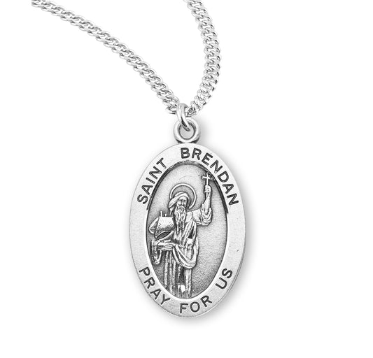 Patron Saint Brendan Oval Sterling Silver Medal