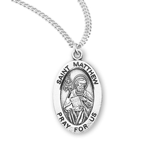 Patron Saint Matthew Oval Sterling Silver Medal