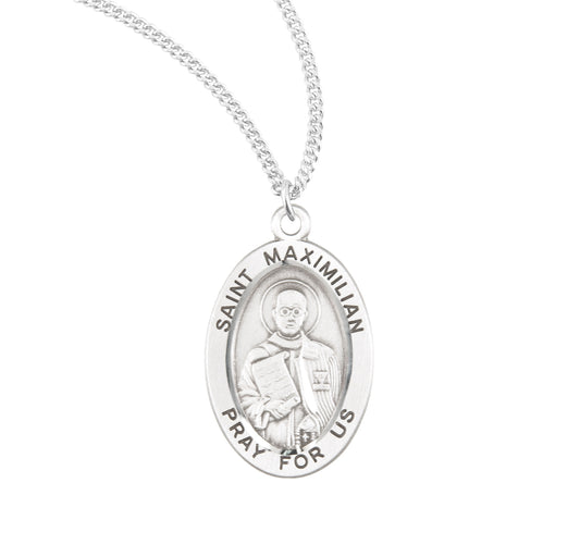 Patron Saint Maximilian Kolbe Oval Sterling Silver Medal