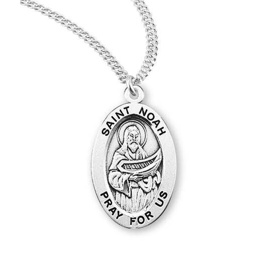 Patron Saint Noah Oval Sterling Silver Medal