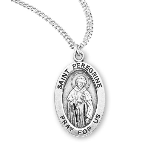 Patron Saint Peregrine Oval Sterling Silver Medal