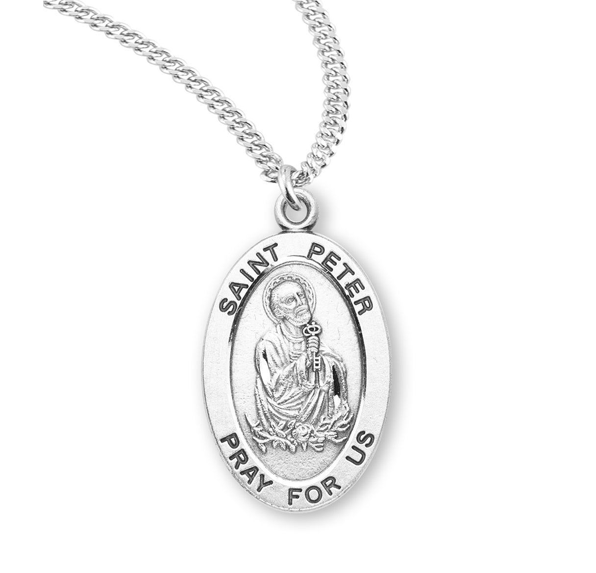 Patron Saint Peter Oval Sterling Silver Medal