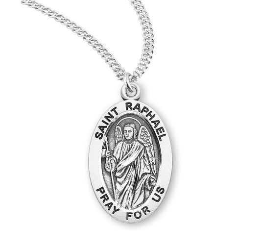 Patron Saint Raphael Archangel Oval Sterling Silver Medal