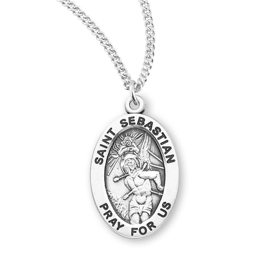 Patron Saint Sebastian Oval Sterling Silver Medal