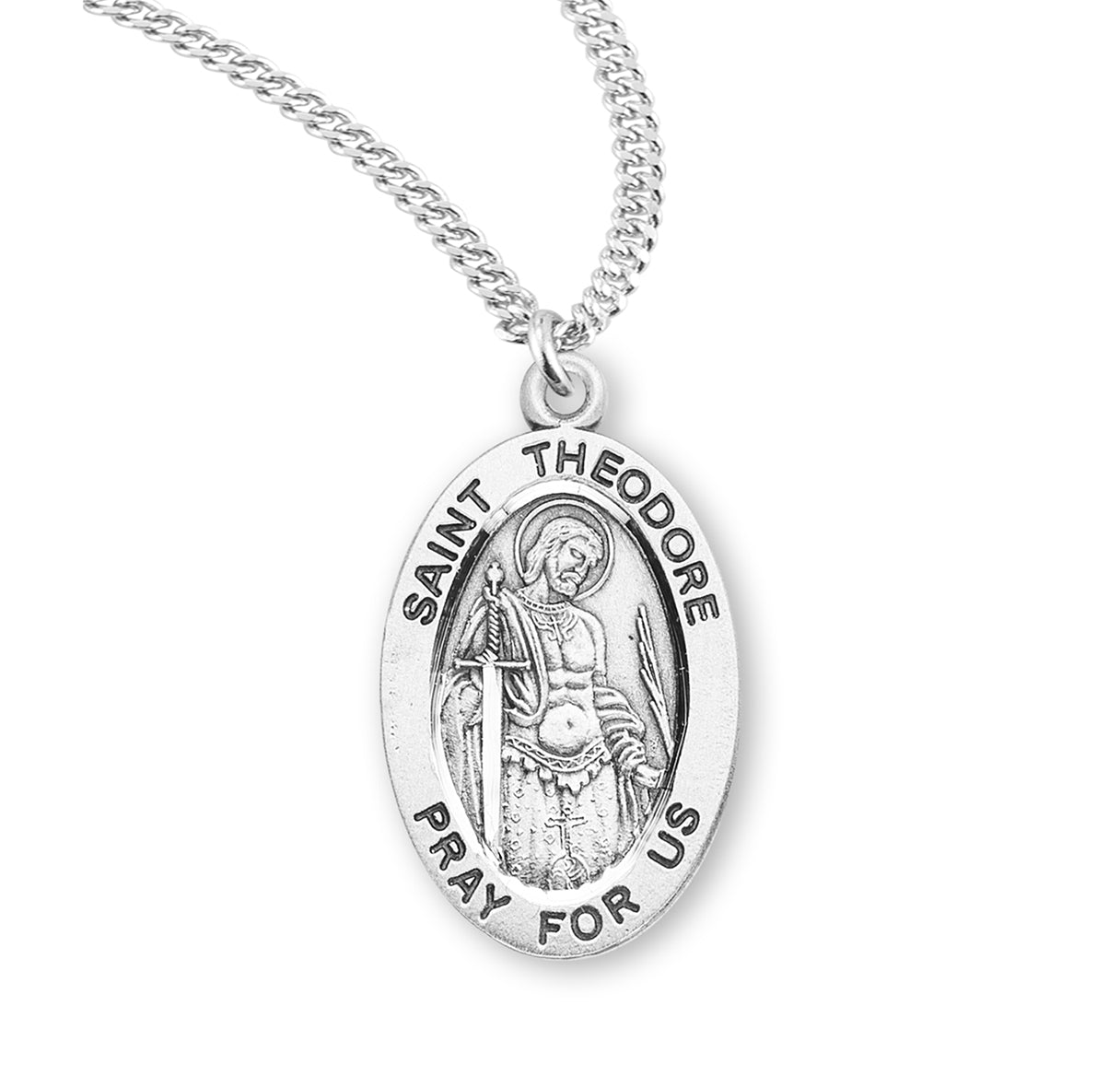 Patron Saint Theodore Oval Sterling Silver Medal