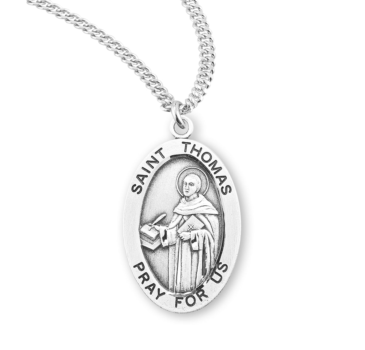 Patron Saint Thomas Aquinas Oval Sterling Silver Medal