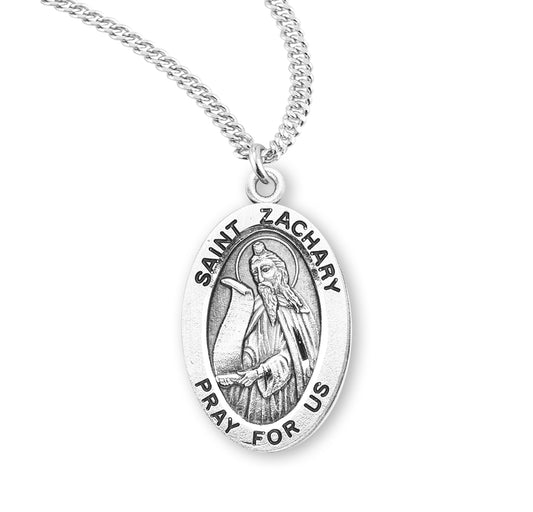 Patron Saint Zachary Oval Sterling Silver Medal