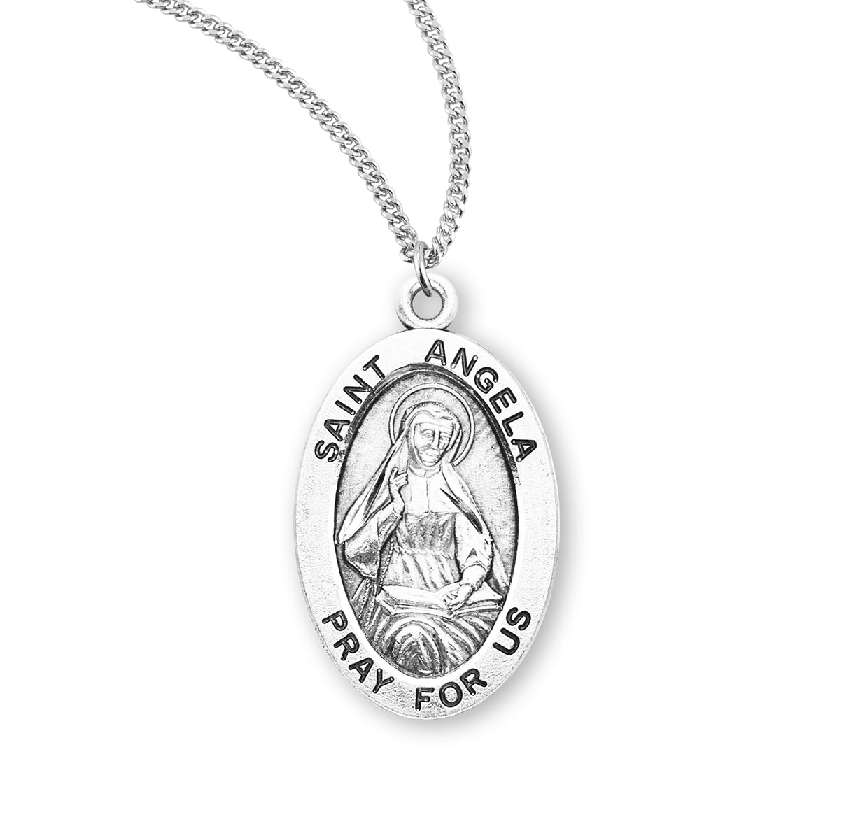 Patron Saint Angela Oval Sterling Silver Medal