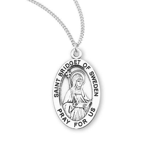 Patron Saint Bridget of Sweden Oval Sterling Silver Medal