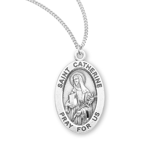 Patron Saint Caroline Oval Sterling Silver Medal