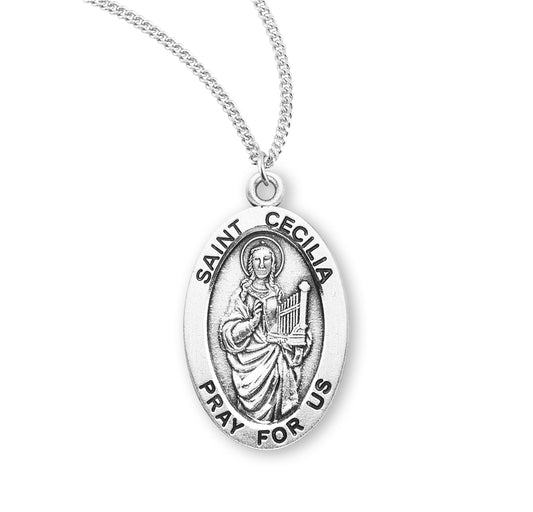 Patron Saint Cecilia Oval Sterling Silver Medal