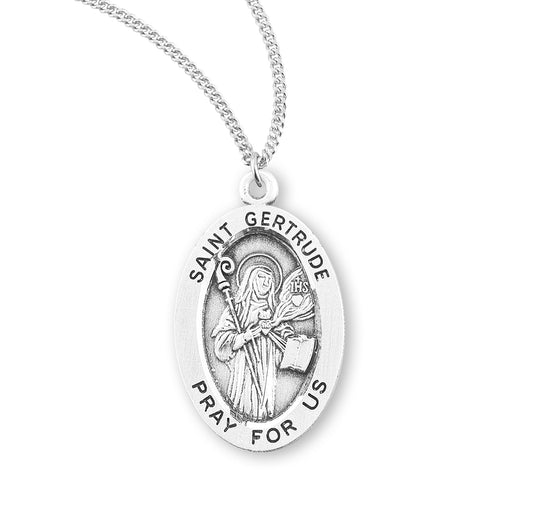 Patron Saint Gertrude Oval Sterling Silver Medal