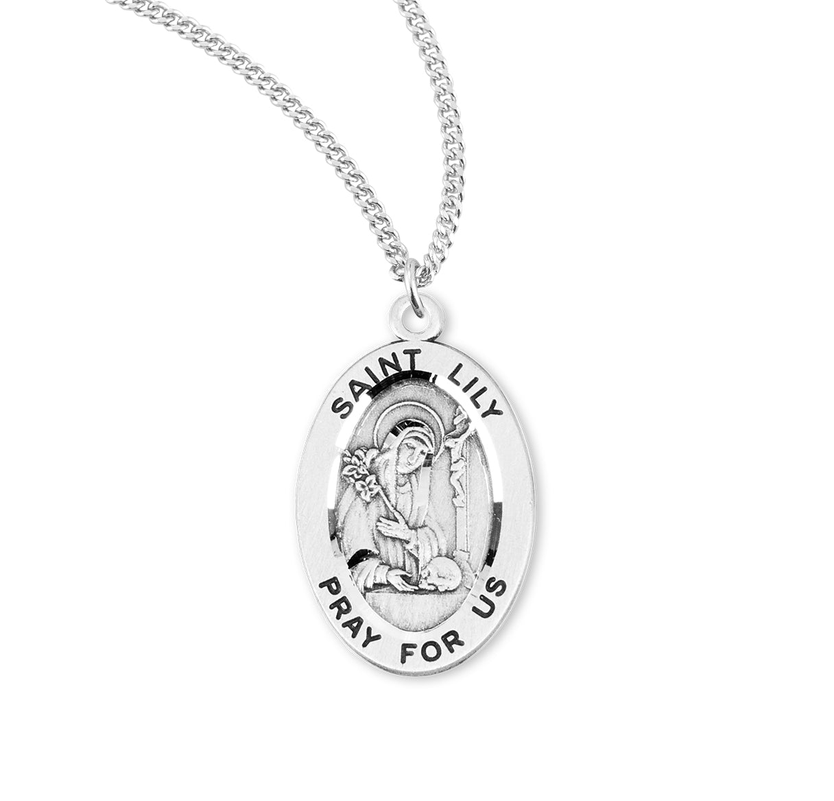 Patron Saint Lily Oval Sterling Silver Medal