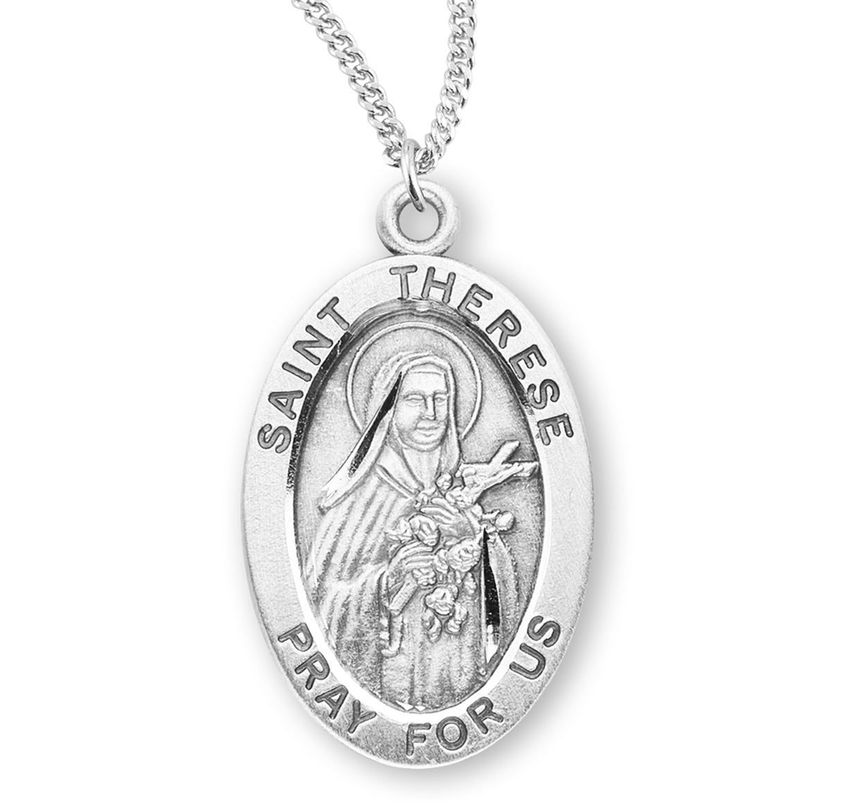 Patron Saint Therese of Lisieux Oval Sterling Silver Medal