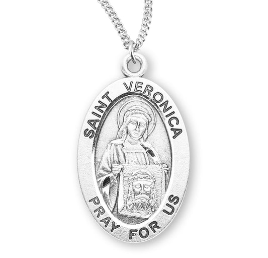 Patron Saint Veronica Oval Sterling Silver Medal