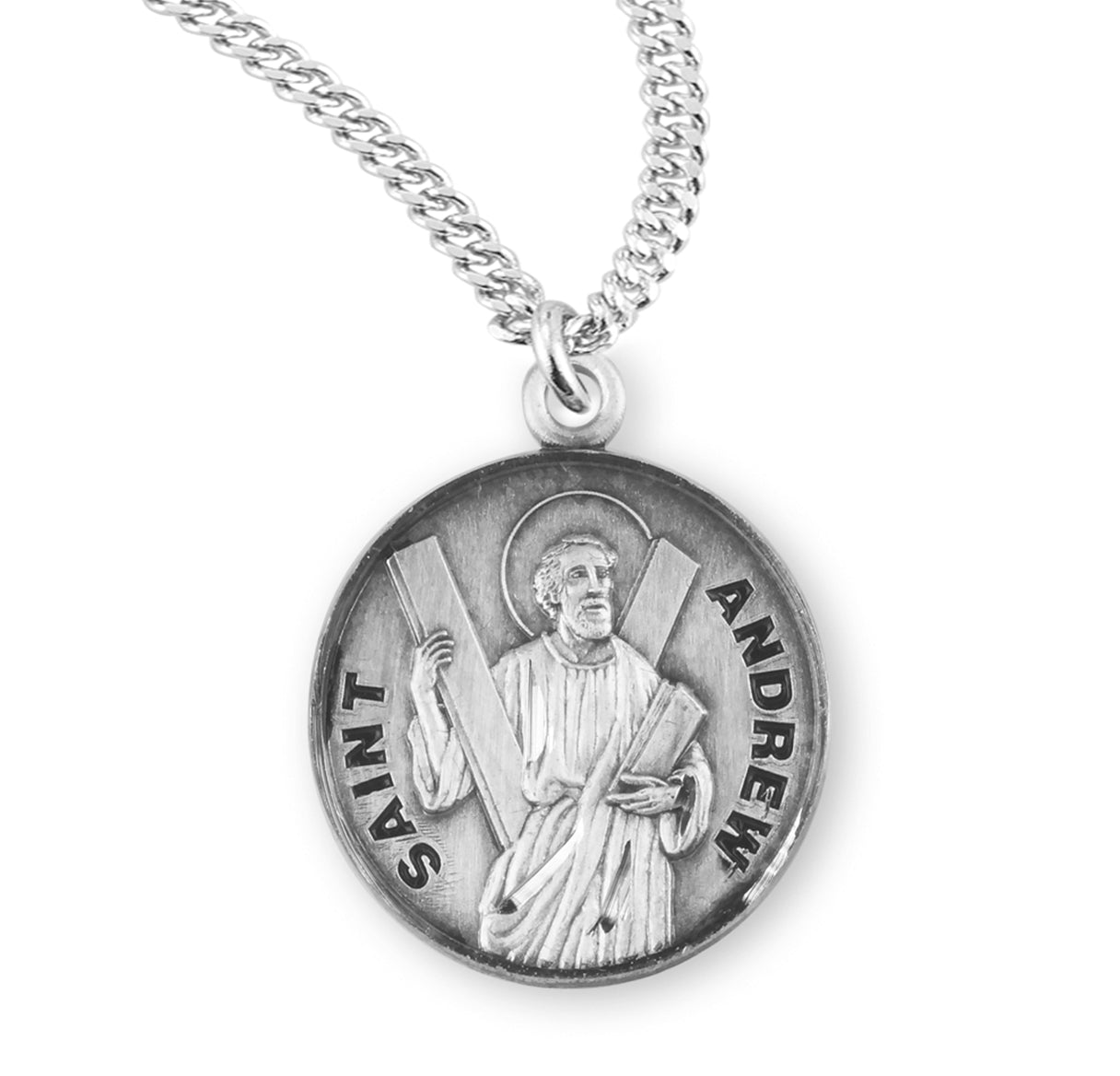 Patron Saint Andrew Round Sterling Silver Medal