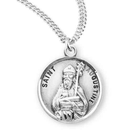 Patron Saint Augustine Round Sterling Silver Medal