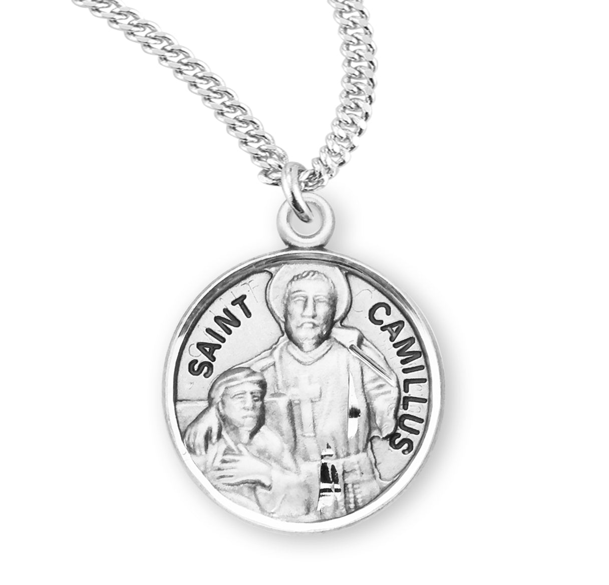 Patron Saint Camillus Round Sterling Silver Medal