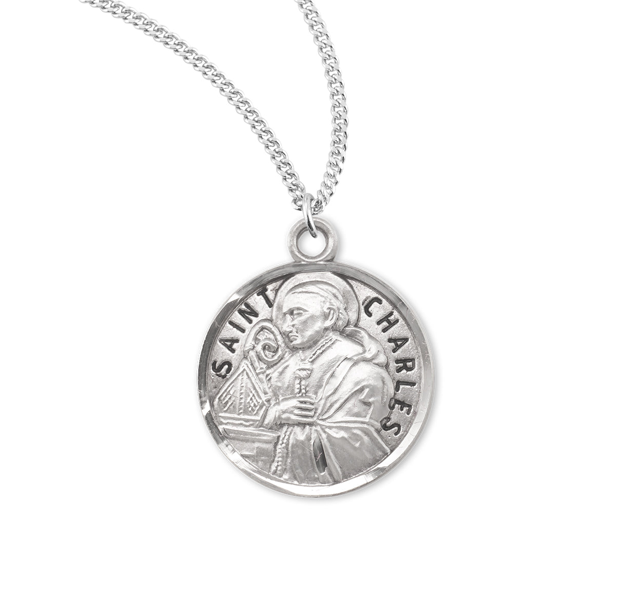 Patron Saint Charles Round Sterling Silver Medal
