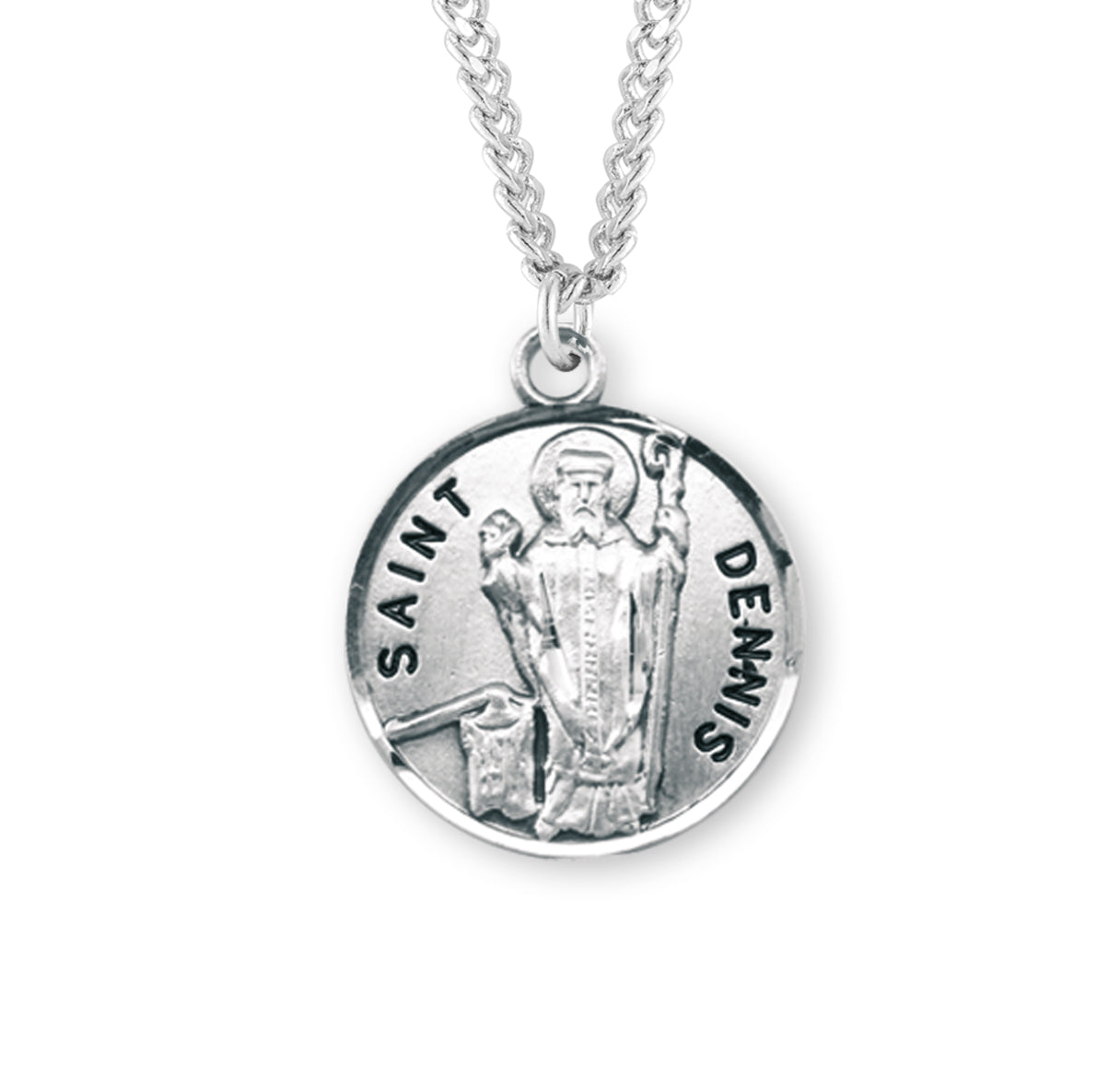Patron Saint Dennis Round Sterling Silver Medal
