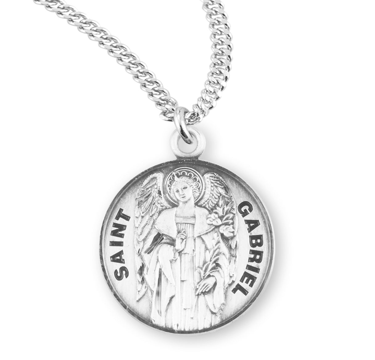 Patron Saint Gabriel Round Sterling Silver Medal