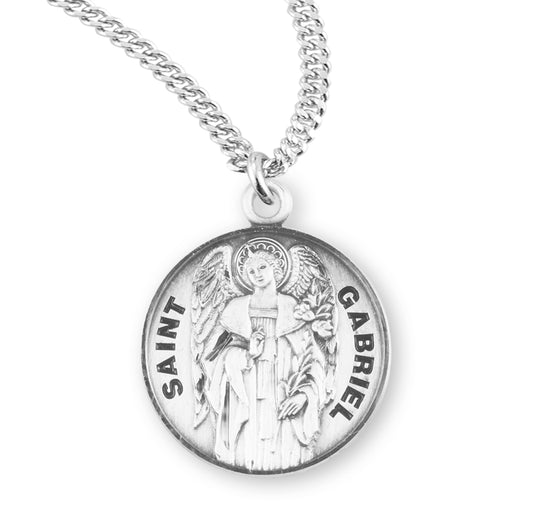 Patron Saint Gabriel Round Sterling Silver Medal