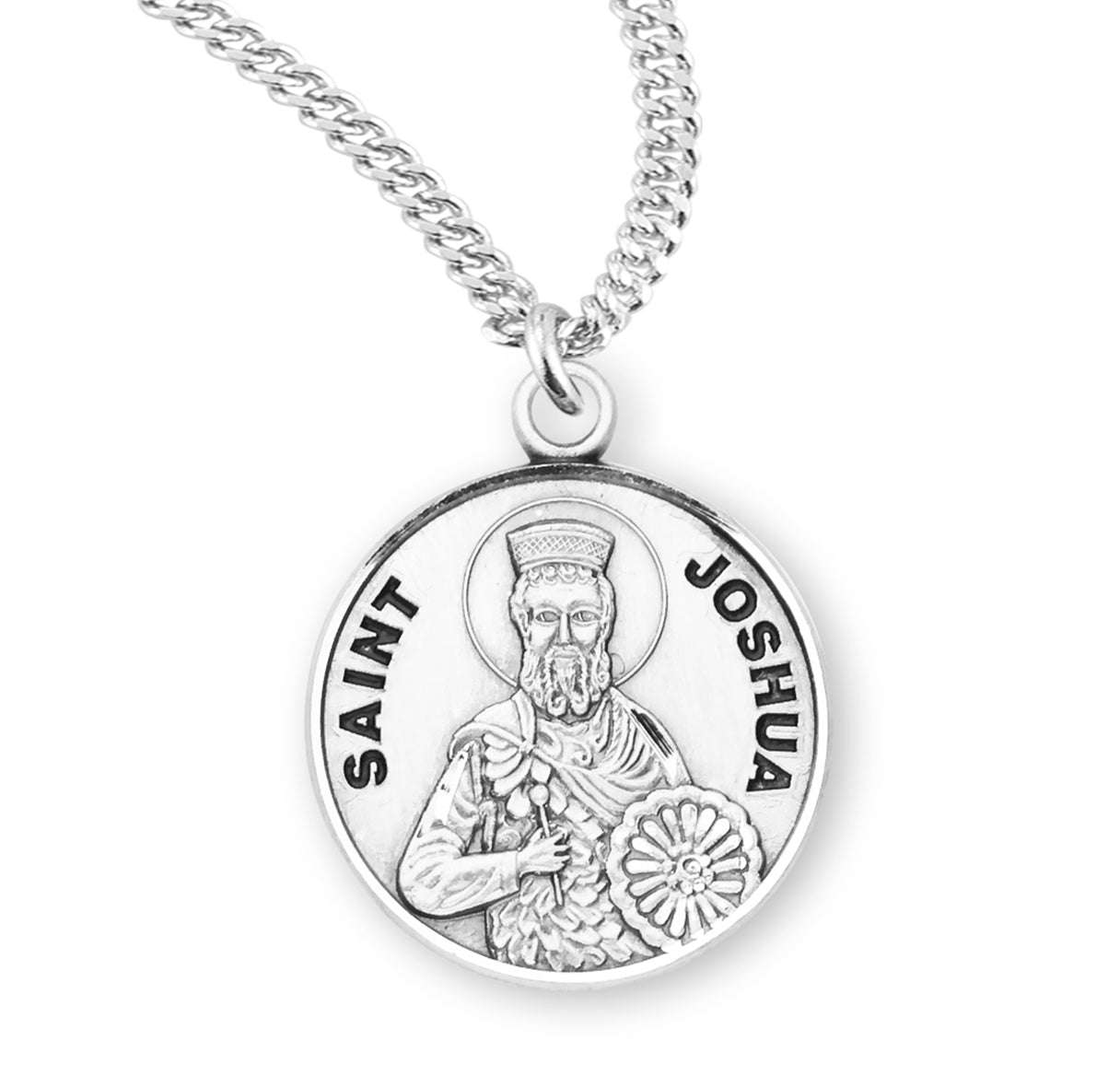 Patron Saint Joshua Round Sterling Silver Medal