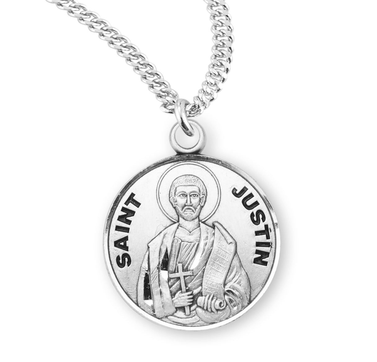 Patron Saint Justin Round Sterling Silver Medal
