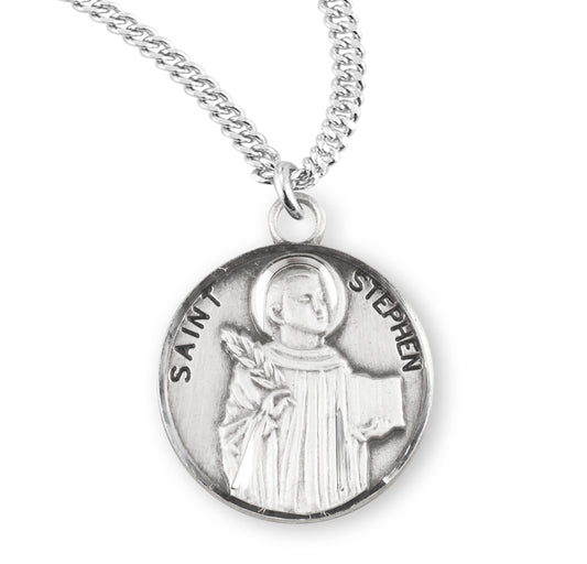 Patron Saint Stephen Round Sterling Silver Medal