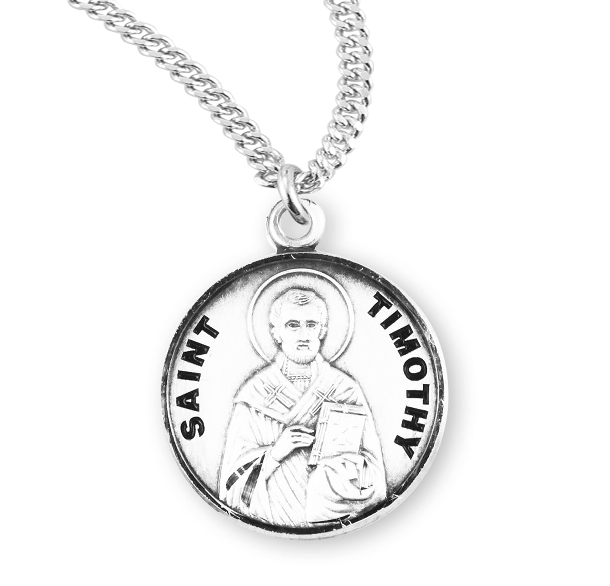 Patron Saint Timothy Round Sterling Silver Medal