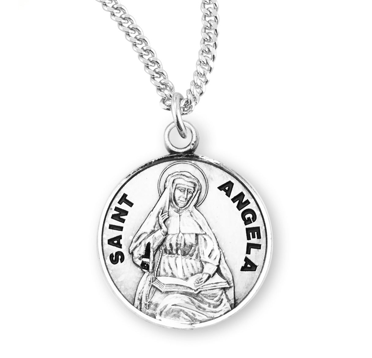 Patron Saint Angela Round Sterling Silver Medal