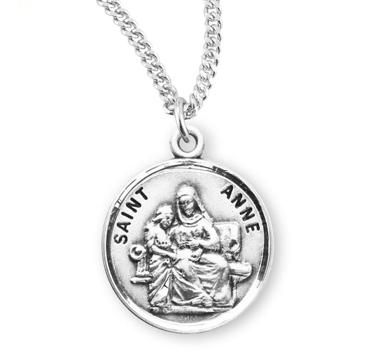 Patron Saint Anne Round Sterling Silver Medal