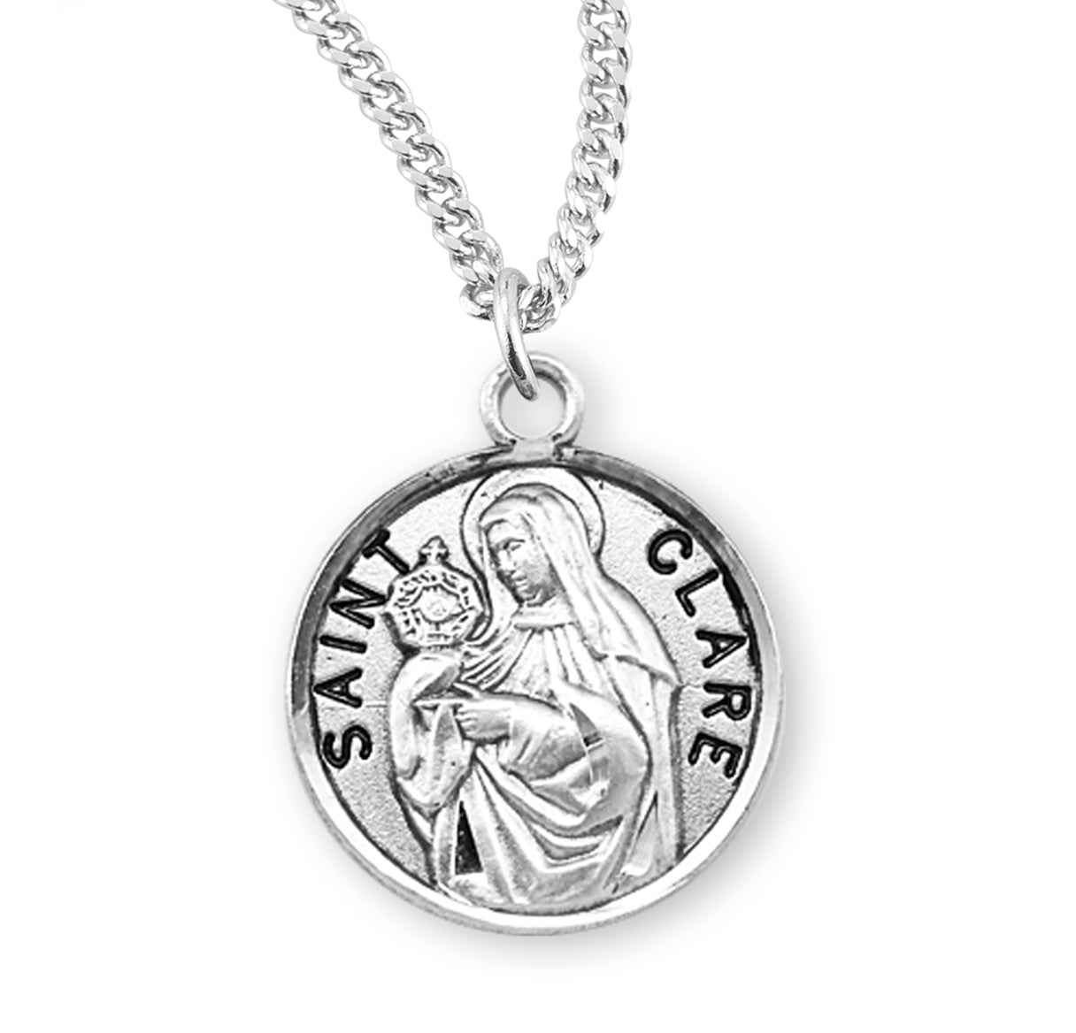 Patron Saint Clare Round Sterling Silver Medal