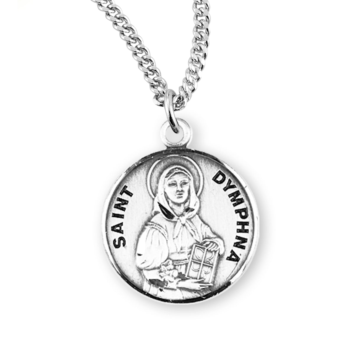 Patron Saint Dymphna Round Sterling Silver Medal