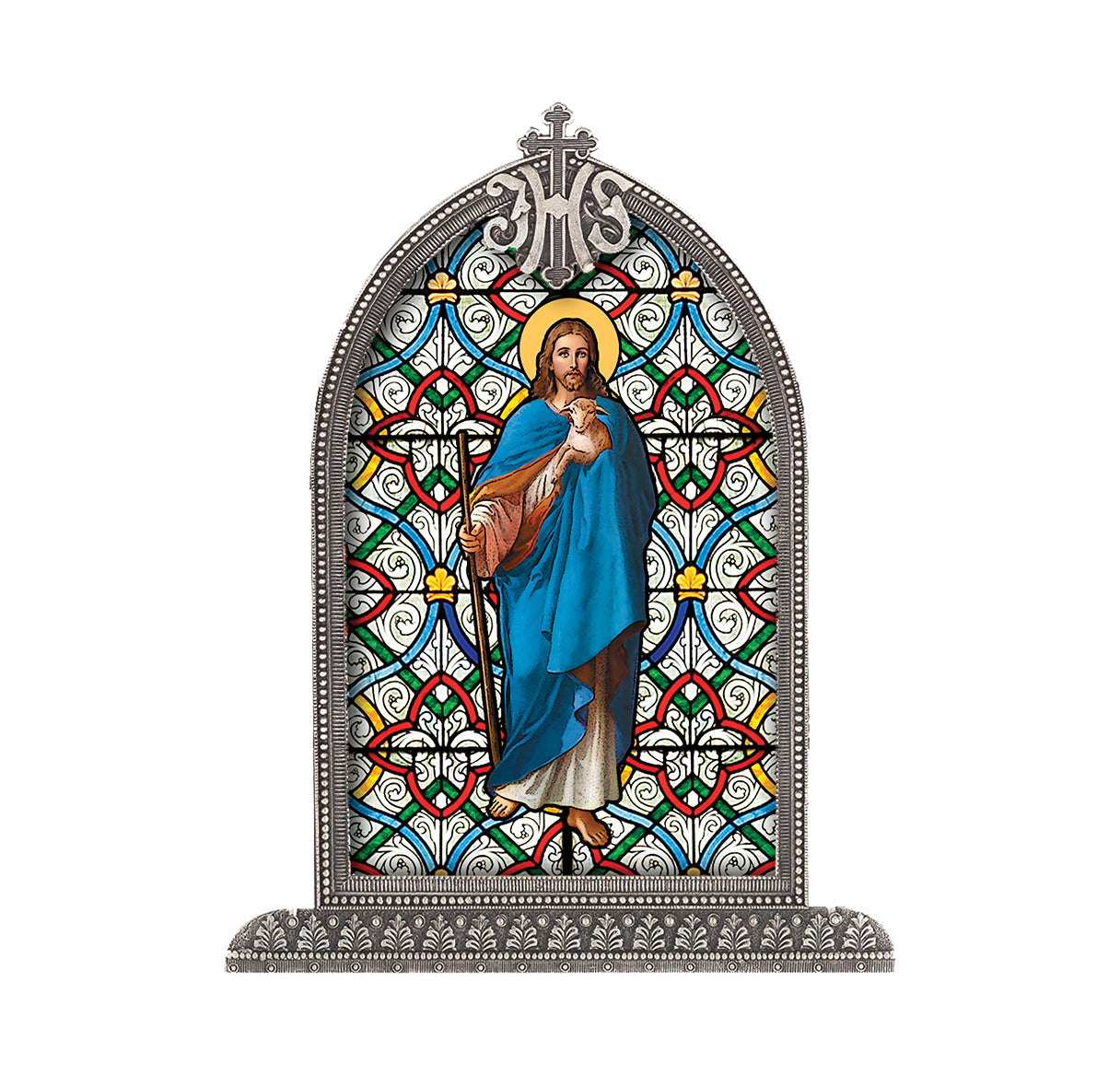 Good Shepherd Antiqued Framed Liturgical Glass