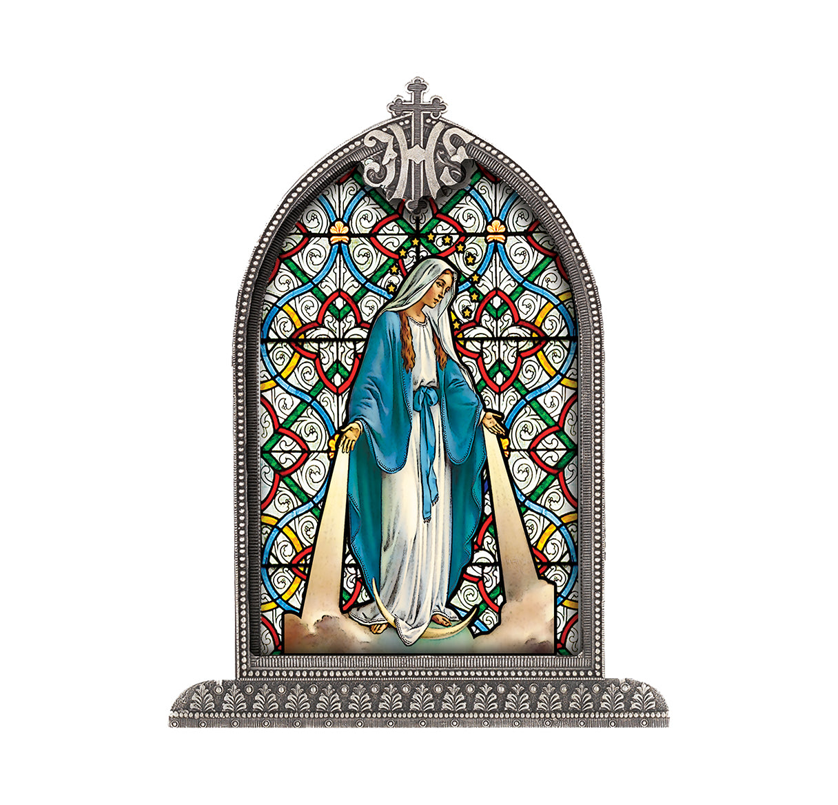 Our Lady of Grace Antiqued Framed Liturgical Glass