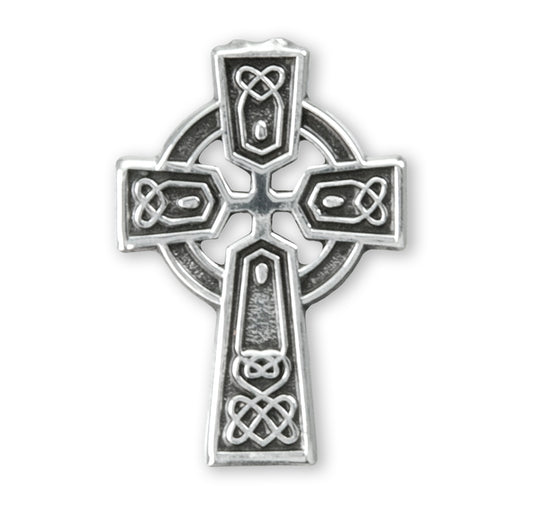 Sterling Silver Irish Celtic Cross Lapel Pin