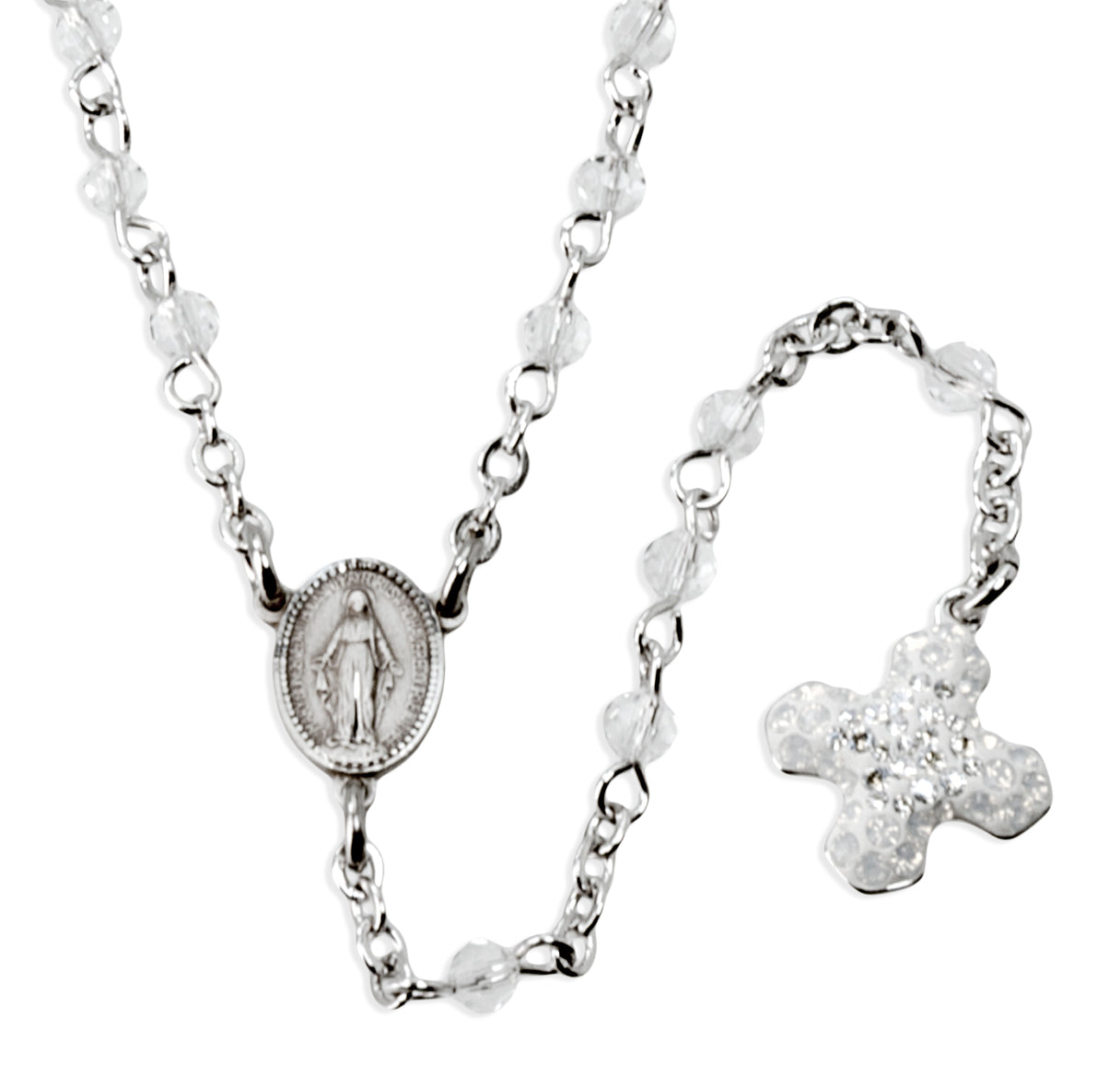 Crystal Bead Sterling Silver Rosary Necklace
