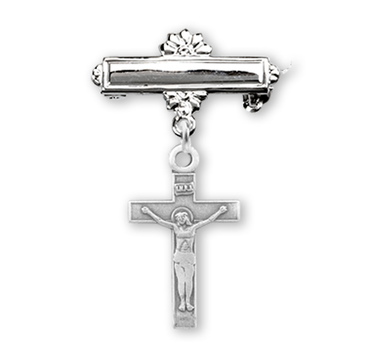 Sterling Silver Baby Crucifix on a Bar Pin