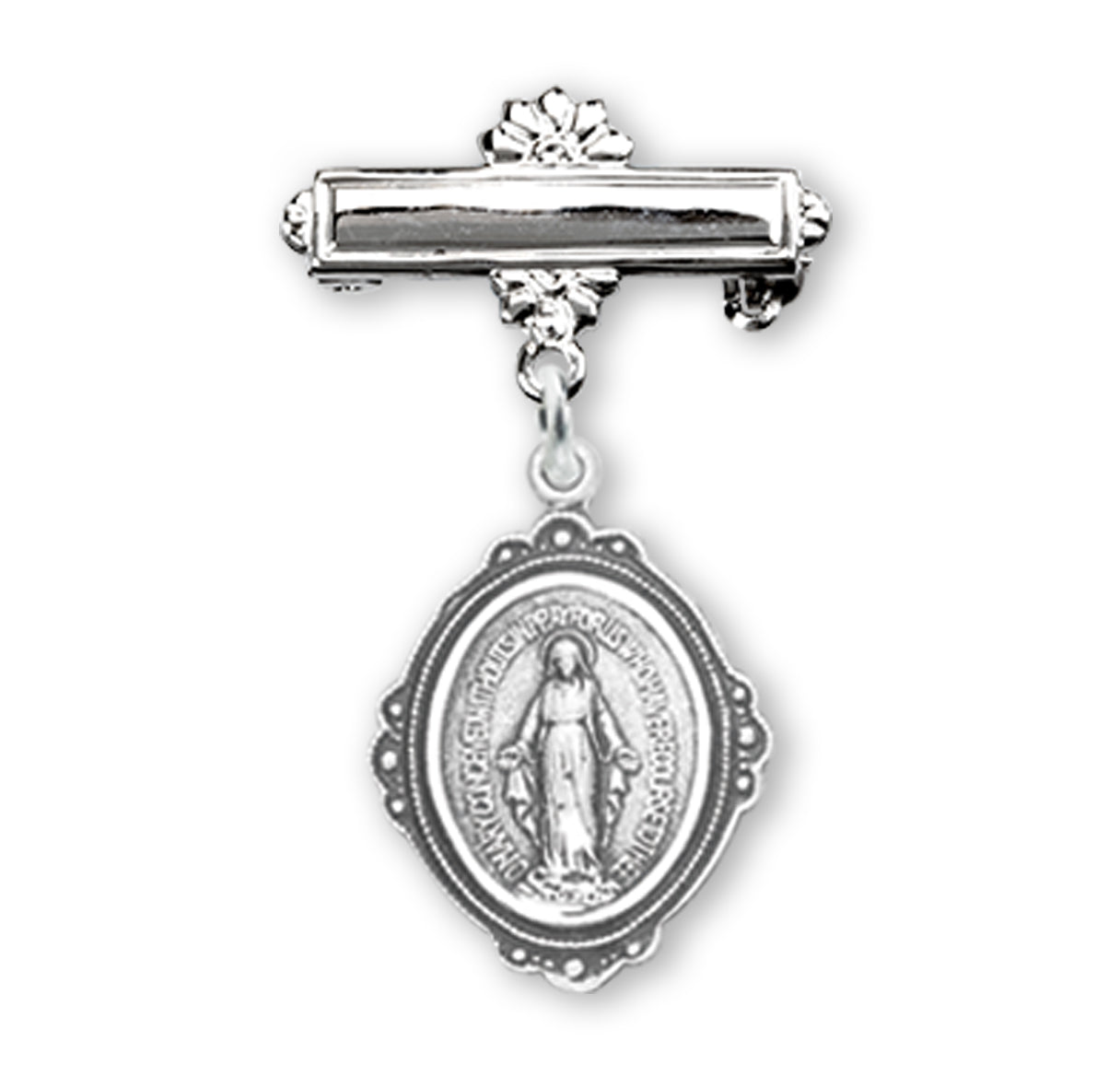 Sterling Silver Baby Miraculous Baby Medal on a Bar Pin