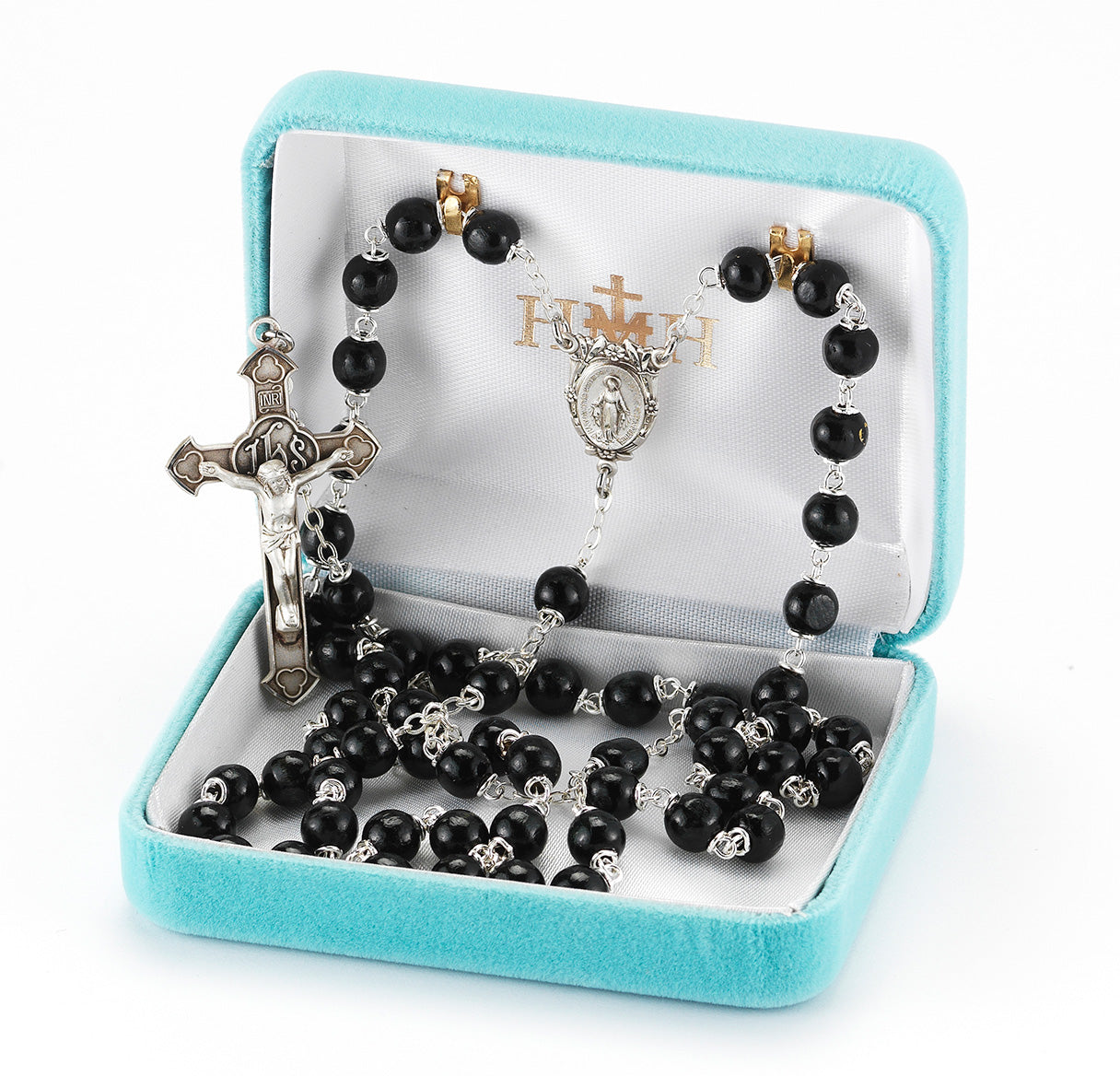 Black Round Boxwood Rosary Sterling Crucifix and Centerpiece – The ...