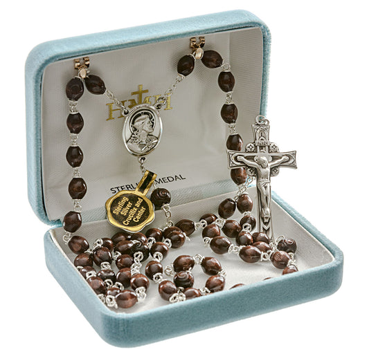 Maroon Round Boxwood Rosary Sterling Crucifix and Centerpiece