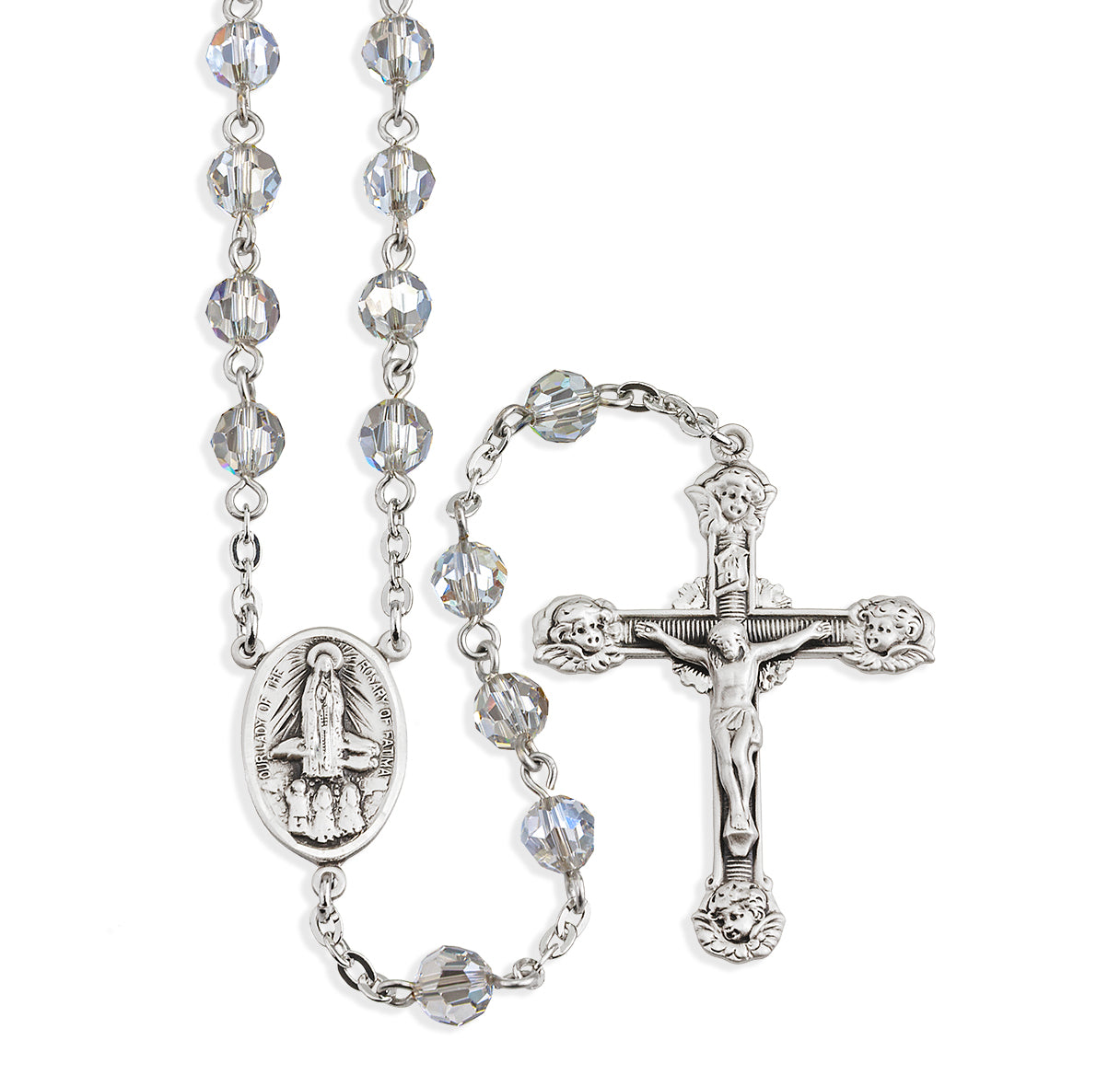Rosary Sterling Crucifix and Centerpiece Created with Swarovski Crystal 6mm Faceted Round Smoked Beads by HMH
