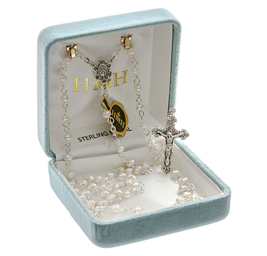 White Freshwater Pearl Rosary Sterling Crucifix and Centerpiece
