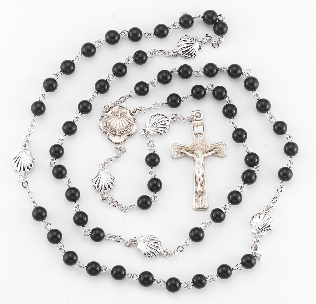 Round Genuine Onyx Rosary Sterling Crucifix and Centerpiece