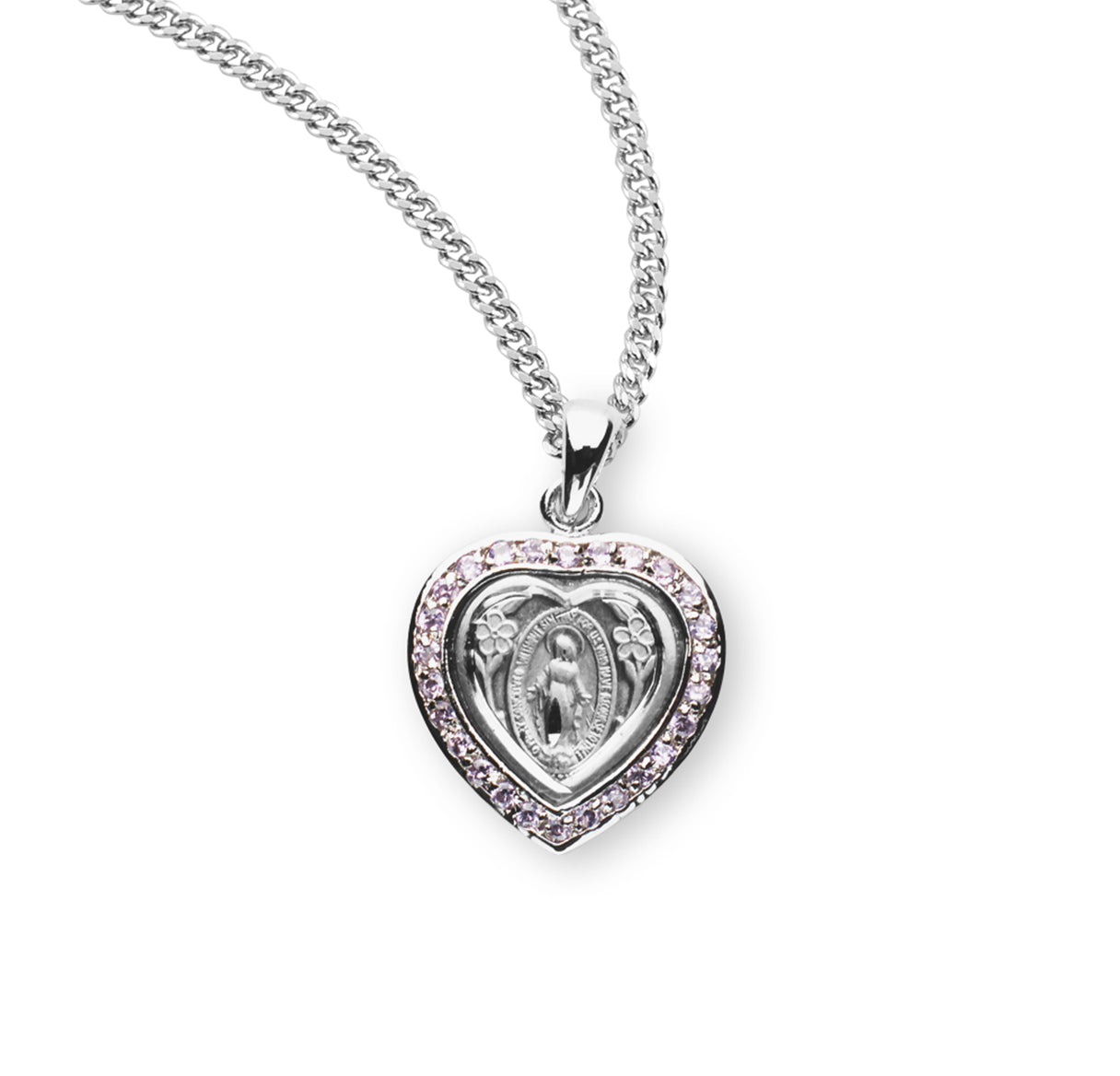 Sterling Silver Pink Cubic Zirconia Miraculous Medal