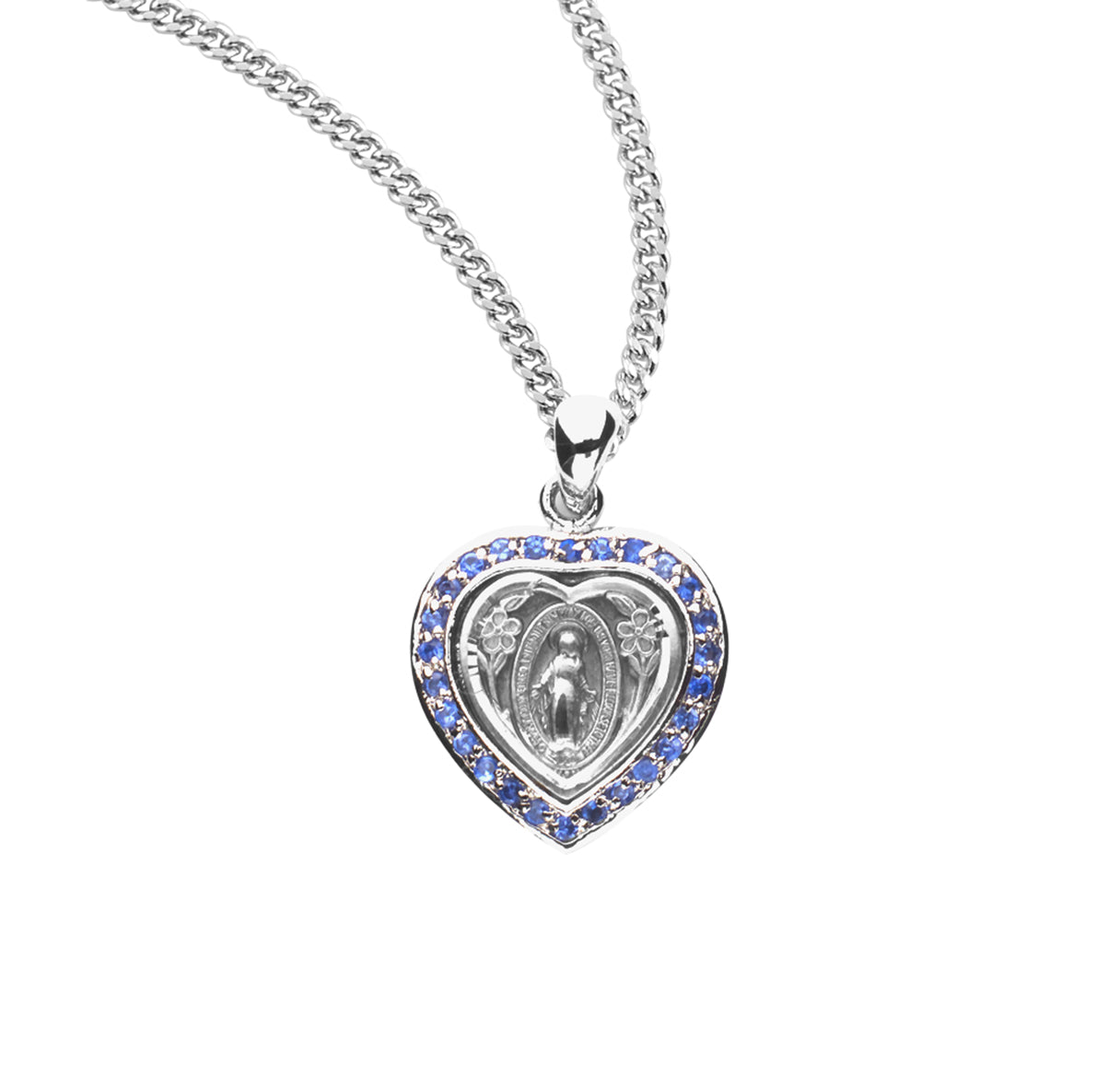 Sterling Silver Sapphire Cubic Zirconia "CZ" Miraculous Medal