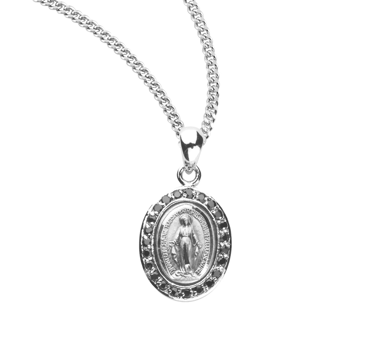 Sterling Silver Jet Black Cubic Zirconia "CZ" Miraculous Medal