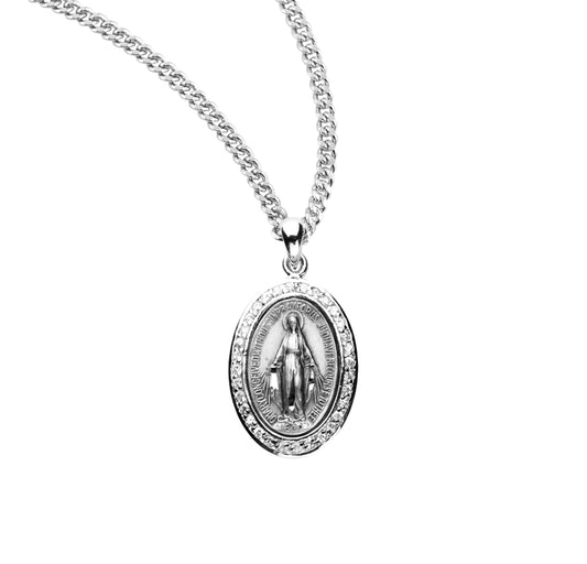 Sterling Silver Crystal Cubic Zirconia "CZ" Miraculous Medal